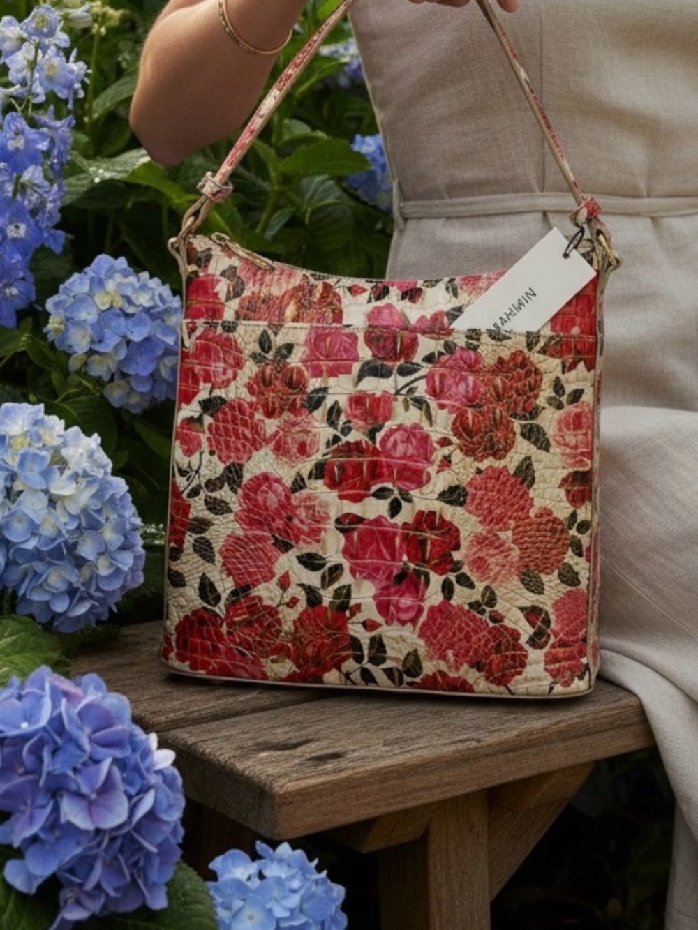 Brahmin Katherine Romantic Roses Ombré Genuine Leather Crossbody Bag NWT